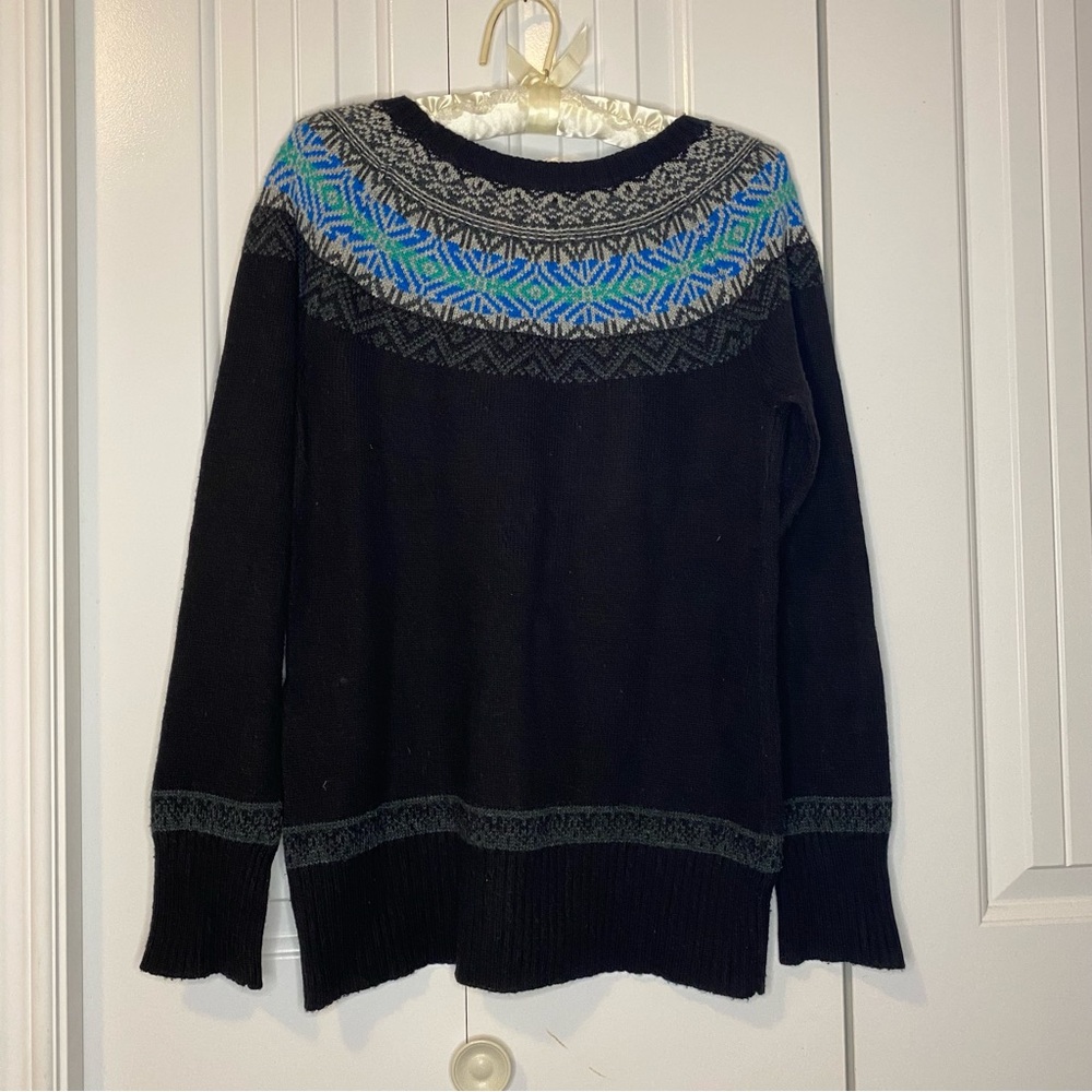 Jessica Wool Blend Black Winter Sweater with Blue and Gray Pattern - Picture 4 of 6